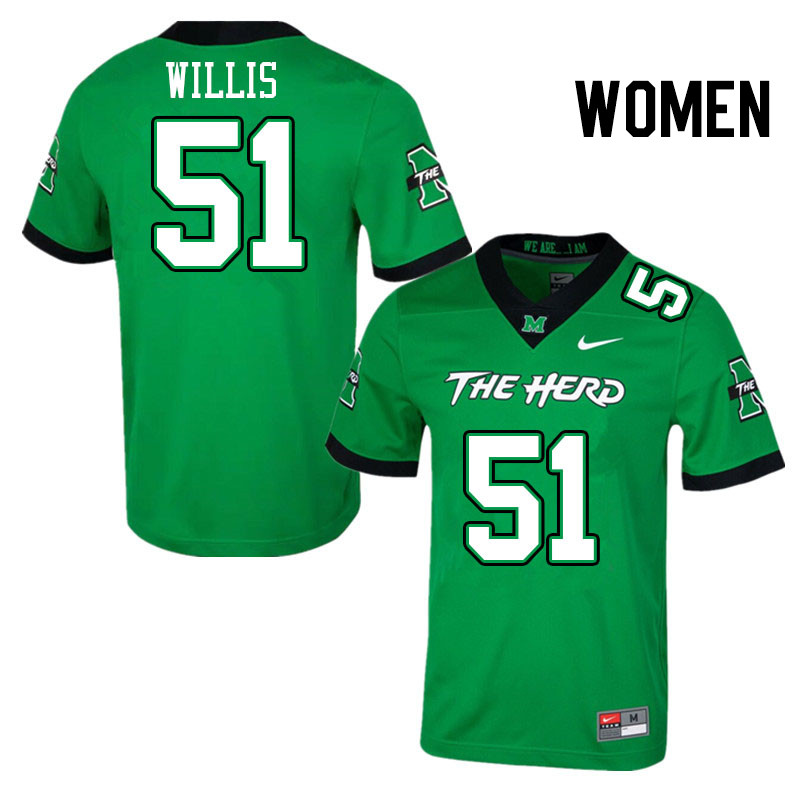 Women #51 Lloyd Willis Marshall Thundering Herd College Football Jerseys Stitched Sale-Green